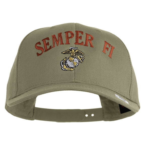 US Marine Semper Fidelis Design Embroidered Solid Cotton Twill Pro Style Cap - Khaki OSFM