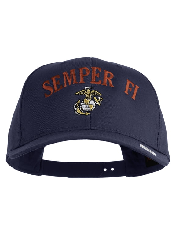 US Marine Semper Fidelis Design Embroidered Solid Cotton Twill Pro Style Cap - Navy OSFM