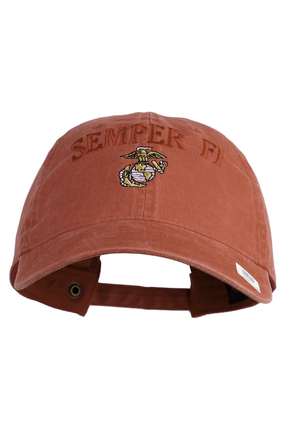 US Marine Semper Fidelis Design Embroidered Washed Solid Pigment Dyed Cotton Twill Brass Buckle Cap - Red OSFM