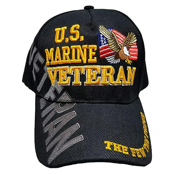 US Marine Veteran Hat USMC Black w/ Flag Eagle Logo