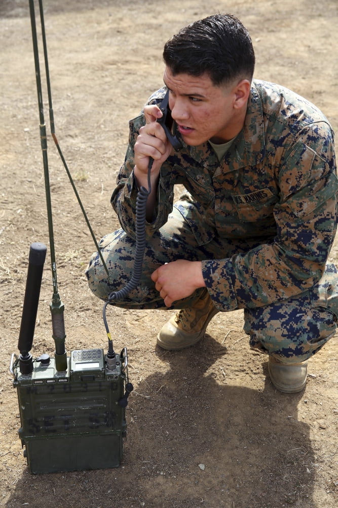 US Marine conducts radio checks Canvas Art - Stocktrek Images (23 x 34)