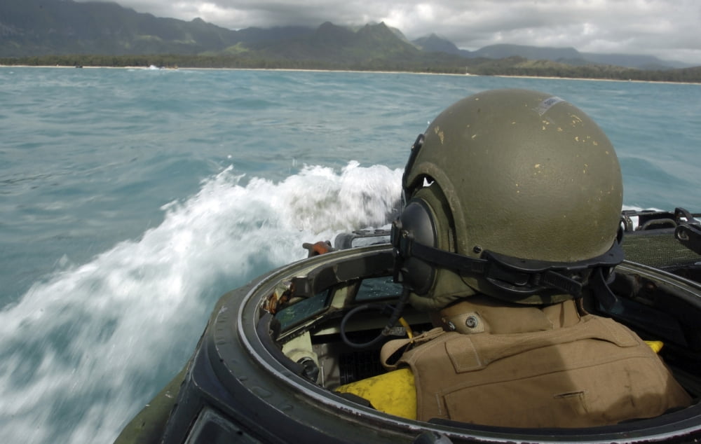 US Marine driving an amphibious assault vehicle through the Pacific Ocean on coast of Hawaii Canvas Art - Stocktrek Images (36 x 23)