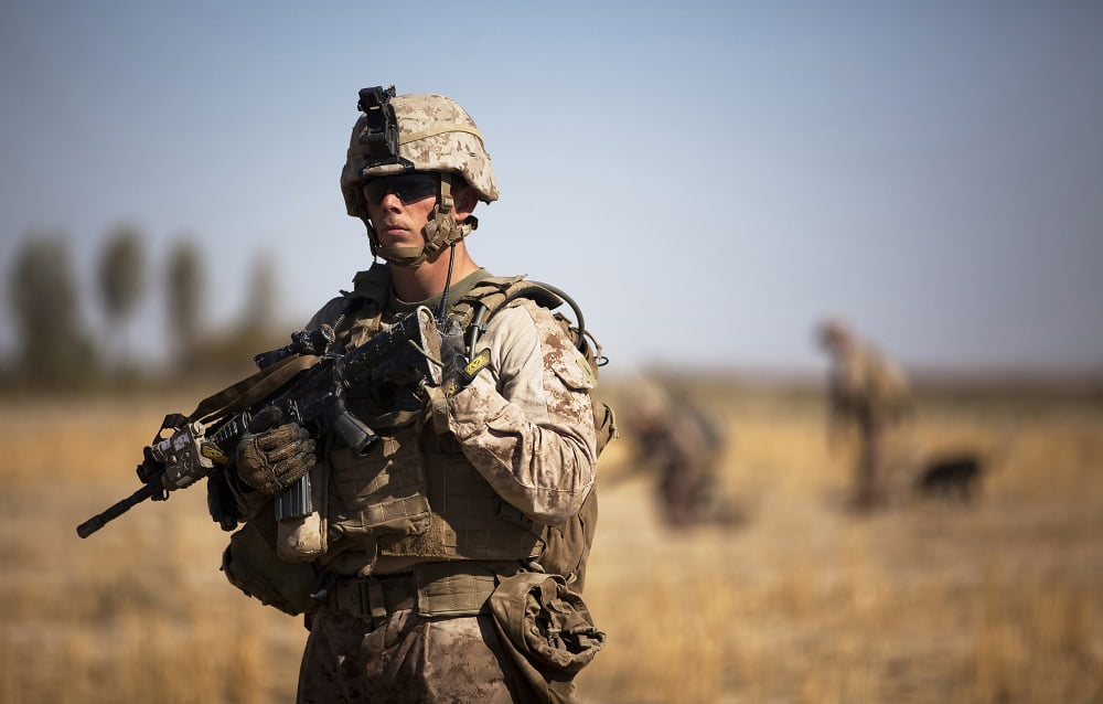 US Marine during a security patrol in Afghanistan Canvas Art - Stocktrek Images (35 x 23)
