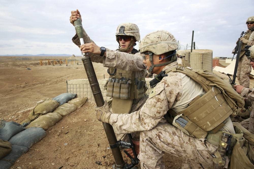 US Marine fires a 60mm mortar Canvas Art - Stocktrek Images (34 x 23)