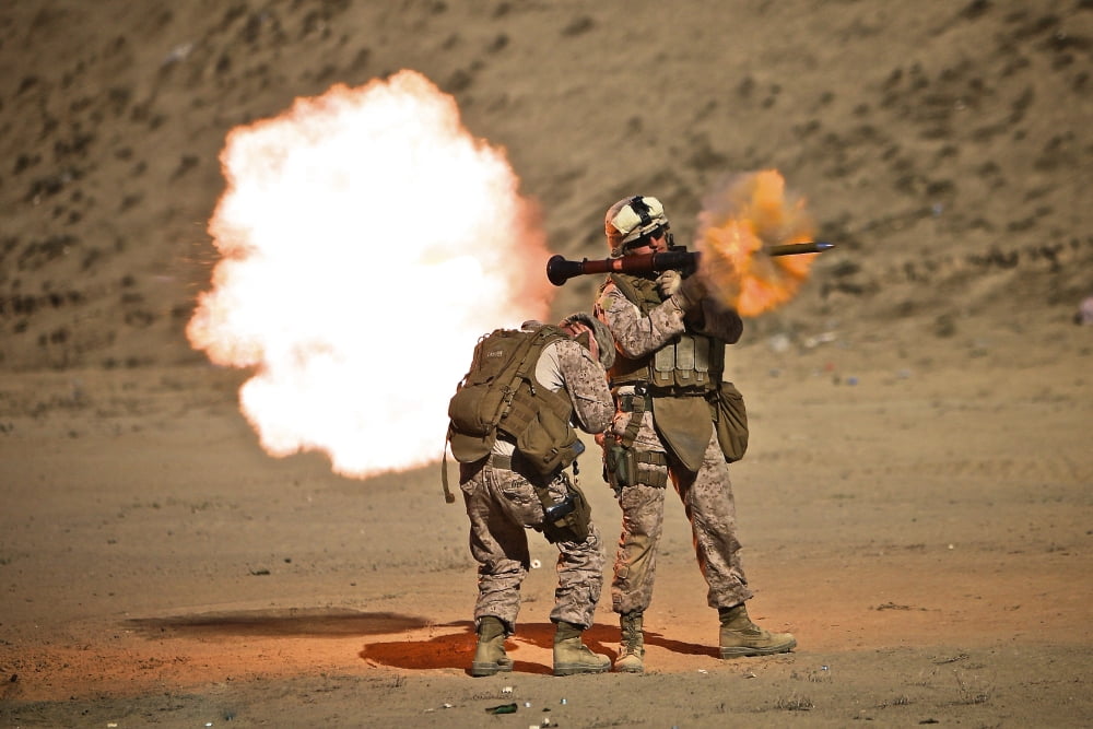 US Marine fires a RPG-7 grenade launcher Canvas Art - Terry MooreStocktrek Images (35 x 24)