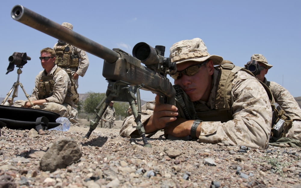 US Marine fires his M40sniper rifle Canvas Art - Stocktrek Images (36 x 22)