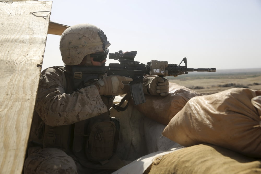 US Marine mans a security post during a mission in Afghanistan Canvas Art - Stocktrek Images (34 x 23)