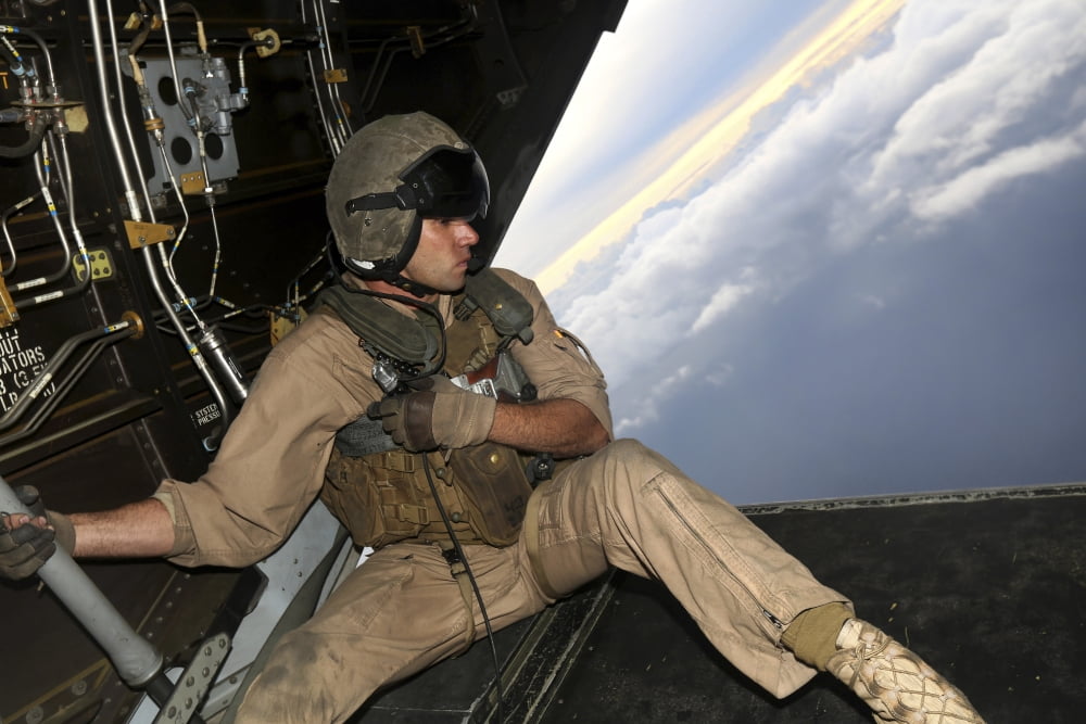 US Marine provides aerial security from a MV-22 Osprey Canvas Art - Stocktrek Images (34 x 23)