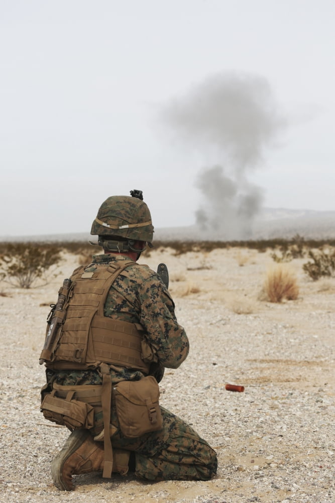 US Marine provides security as part of a training assault Canvas Art - Stocktrek Images (23 x 35)