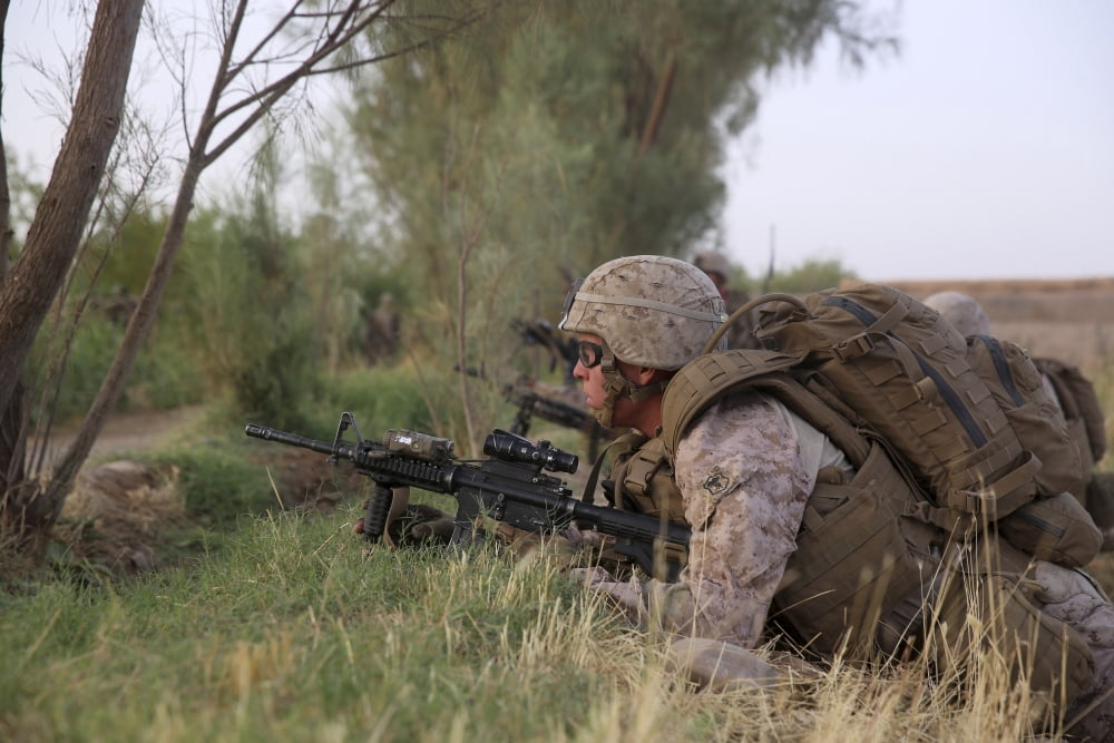 US Marine provides security during a mission in Afghanistan Canvas Art - Stocktrek Images (34 x 23)