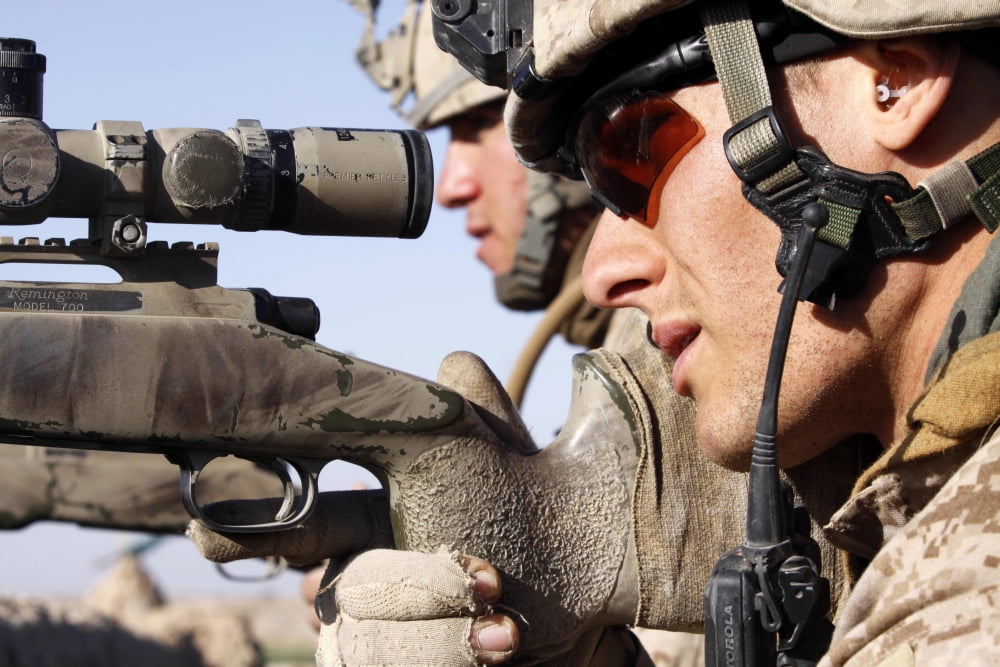 US Marine scout snipers work together to identify targets Canvas Art - Stocktrek Images (35 x 23)