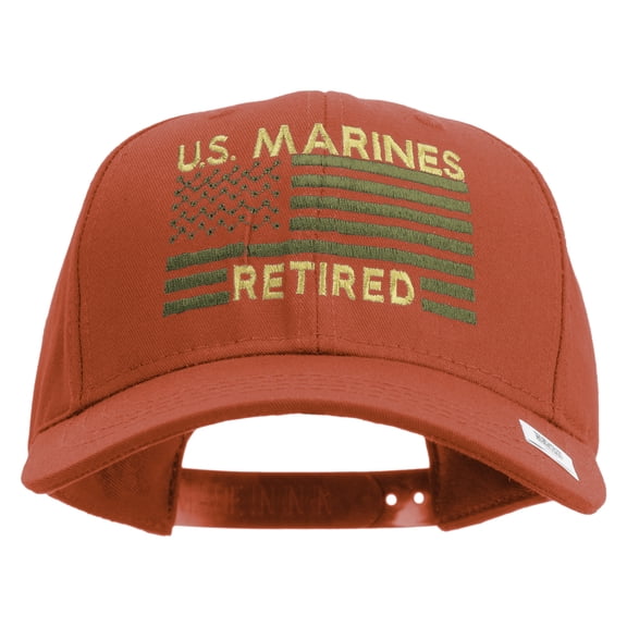 US Marines Retired Flag Design Embroidered 6 Panel Structured Cotton Twill Cap Made in USA - Red OSFM