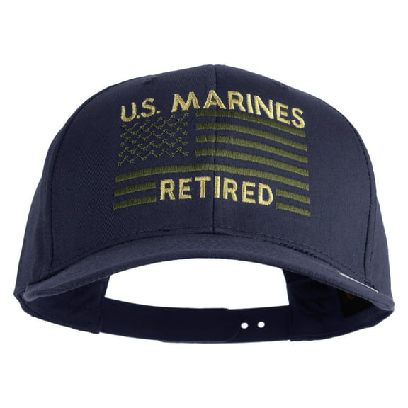 US Marines Retired Flag Design Embroidered Solid Cotton Twill Pro Style Cap - Navy OSFM
