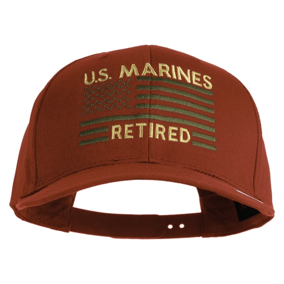 US Marines Retired Flag Design Embroidered Solid Cotton Twill Pro Style Cap - Red OSFM