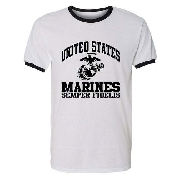 US Marines Semper Fidelis Adult Short Sleeve Ringer T-shirt