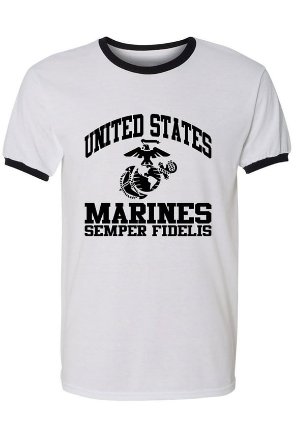 US Marines Semper Fidelis Adult Short Sleeve Ringer T-shirt