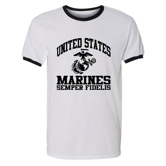 US Marines Semper Fidelis Adult Short Sleeve Ringer T-shirt