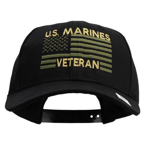 US Marines Veteran Flag Design Embroidered 6 Panel Structured Cotton Twill Cap Made in USA - Black OSFM
