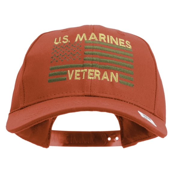 US Marines Veteran Flag Design Embroidered 6 Panel Structured Cotton Twill Cap Made in USA - Red OSFM