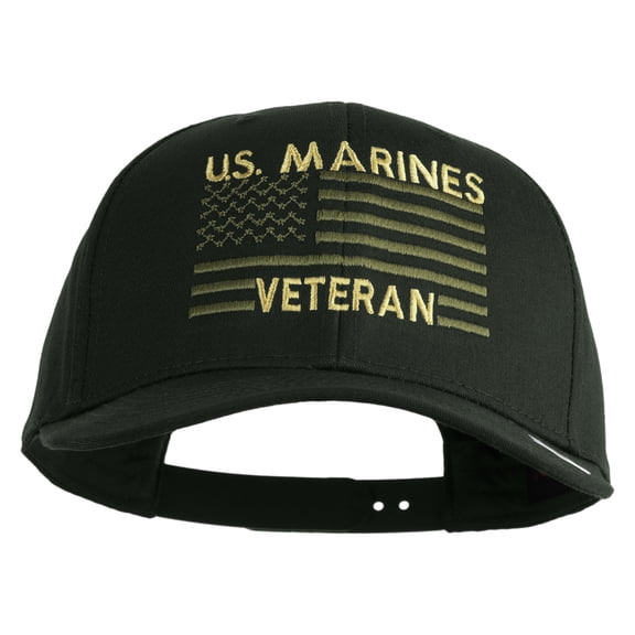 US Marines Veteran Flag Design Embroidered Solid Cotton Twill Pro Style Cap - Dk Green OSFM