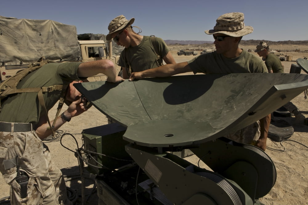 US Marines assemble a support wide area network satellite dish Canvas Art - Stocktrek Images (35 x 23)