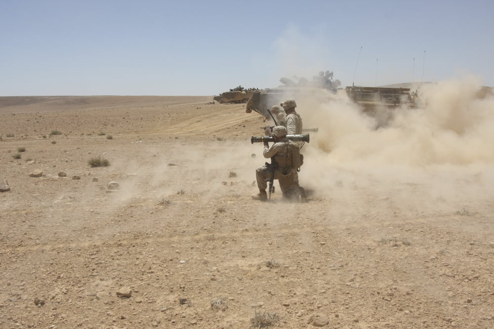 US Marines fire several high-explosive rockets in the Middle East Canvas Art - Stocktrek Images (35 x 23)