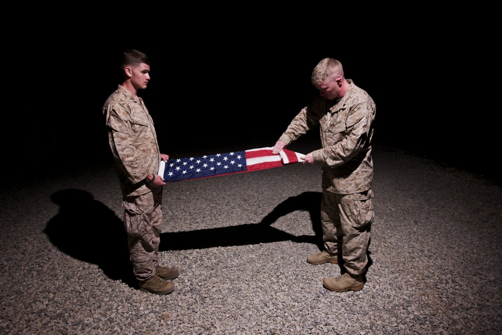 US Marines fold the American Flag Canvas Art - Terry MooreStocktrek Images (35 x 24)