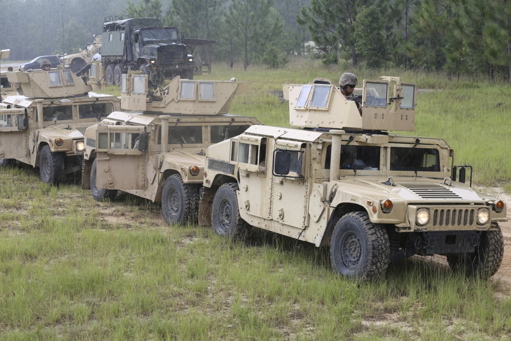 US Marines make their way to Fort Stewart in Hinesville Georgia Canvas Art - Stocktrek Images (34 x 23)