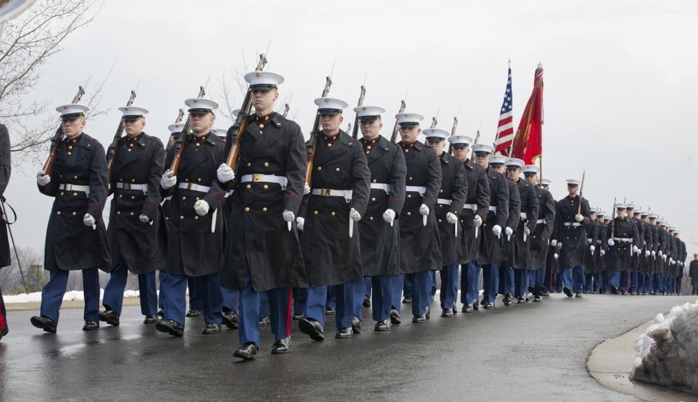 US Marines participate in a funeral service at Arlington National Cemetery Canvas Art - Stocktrek Images (37 x 21)