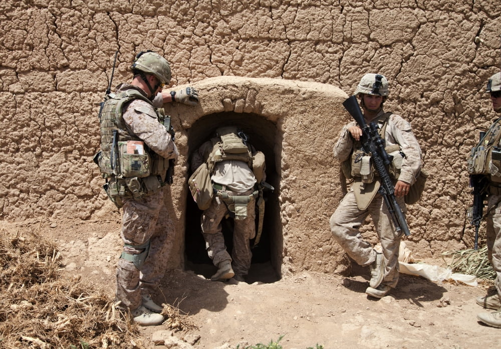 US Marines search a compound in Afghanistan Canvas Art - Stocktrek Images (34 x 24)