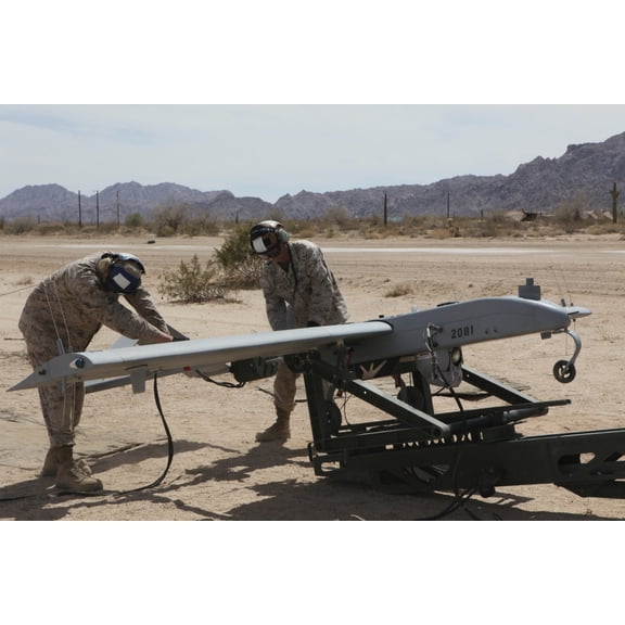 US Marines start the engine of an RQ-7 Shadow Canvas Art - Stocktrek Images (35 x 23)