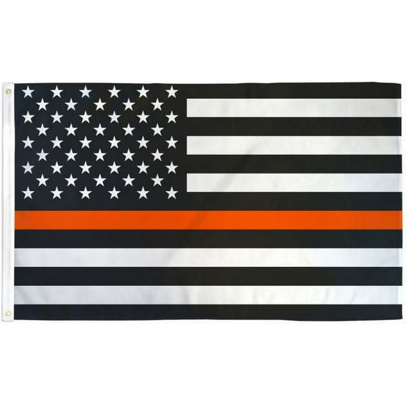 US Memorial Thin Orange Line Search & Rescue 5'x9.5' Embroidered Flag ROUGH TEX Cotton