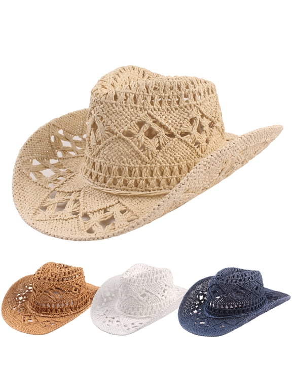 US Men Women's Summer Cowboy Cowgirl Straw Hat Hollow Out Style Roll Up Brim Sun Hat