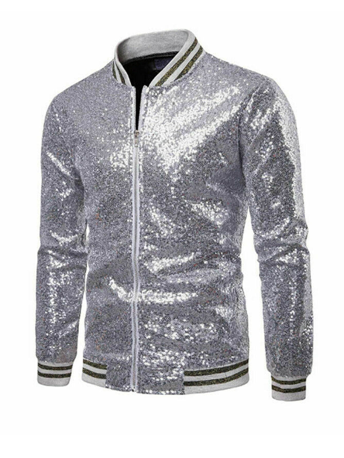 US Mens Bling Sequin Glitter Tuxedo Blazer Coat Formal Zipper Suit ...