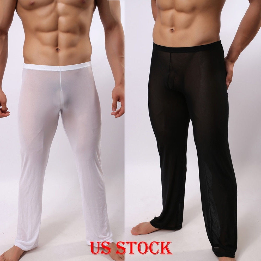 US Mens See-through Casual Long Pants Sheer Mesh Pants Sexy Loose