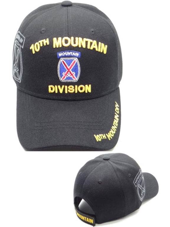 US Military 10th Mountain Division Black Adjustable Baseball Hat Cap