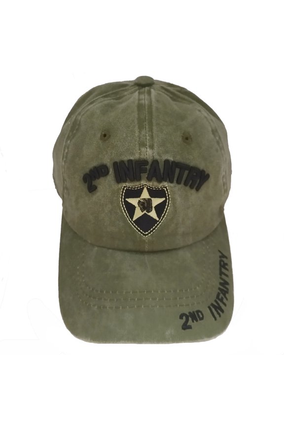 US Military 2nd Infantry Division Pigment Washed Olive Baseball Hat Cap