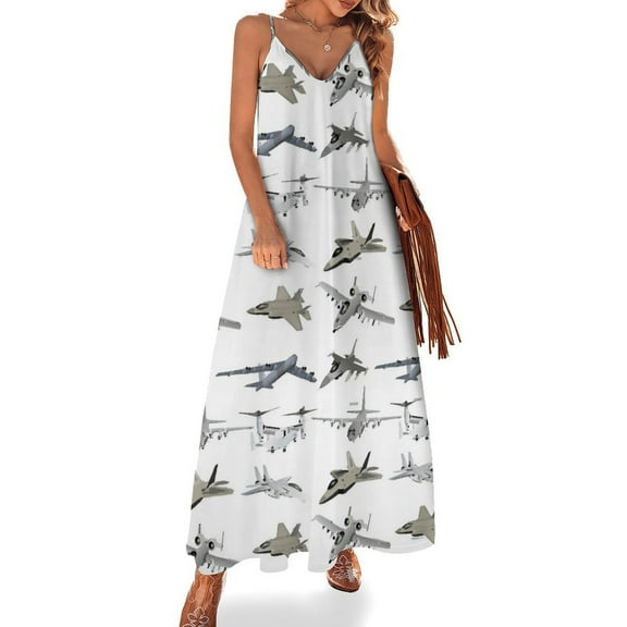US Military Airplanes Sleeveless Dress Loose Women's Dress Dresses Luxury Evening Dresses