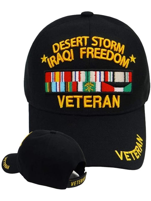 US Military Desert Storm Iraqi Freedom Veteran Black Adjustable Baseball Hat Cap