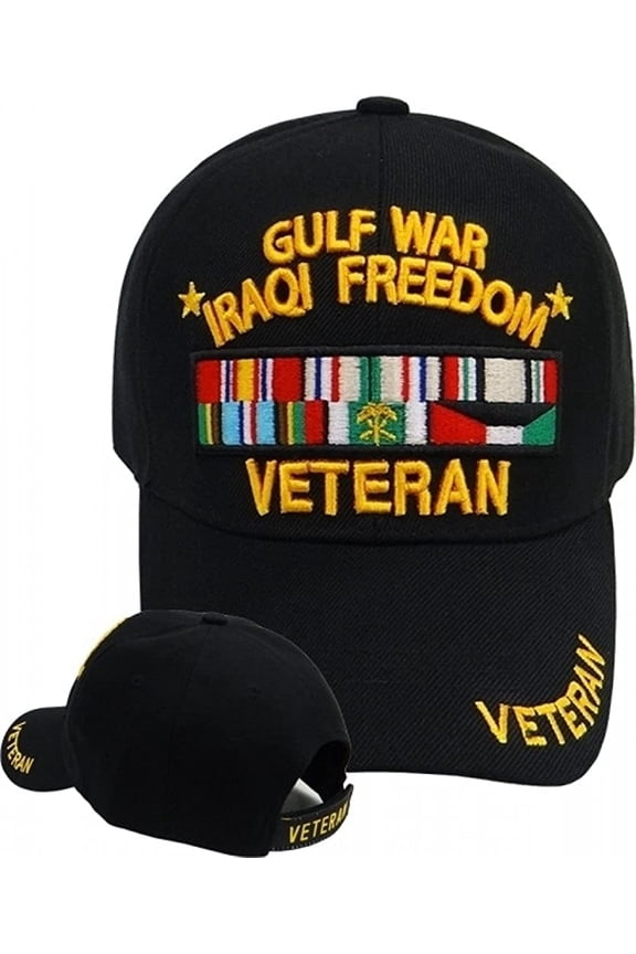 US Military Gulf War Iraqi Freedom Veteran Black Adjustable Baseball Hat Cap