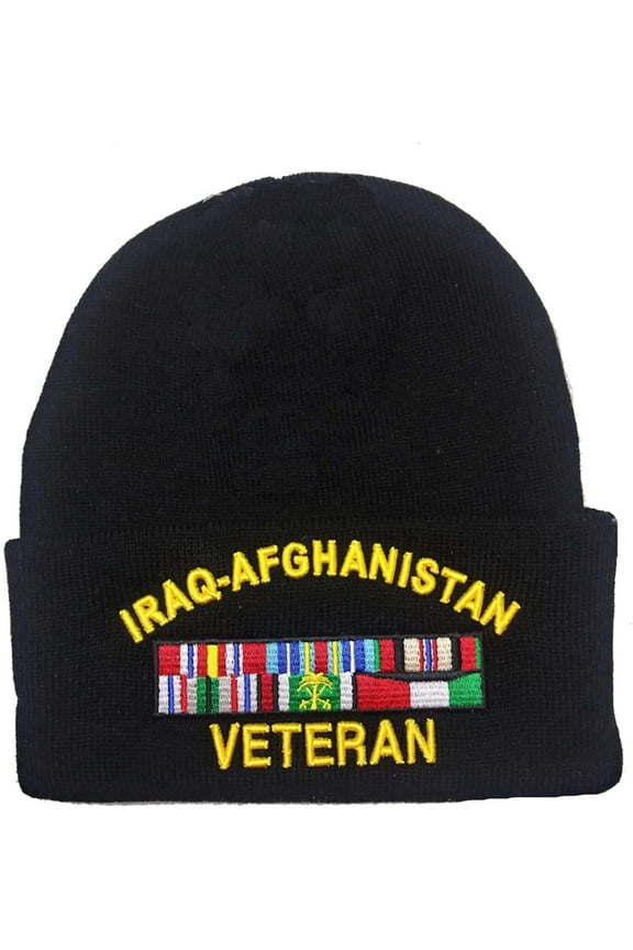 US Military Iraq Afghanistan Veteran Black Skull Beanie Hat Cap