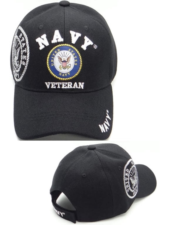 US Military Navy Veteran Shield Black Adjustable Baseball Hat Cap
