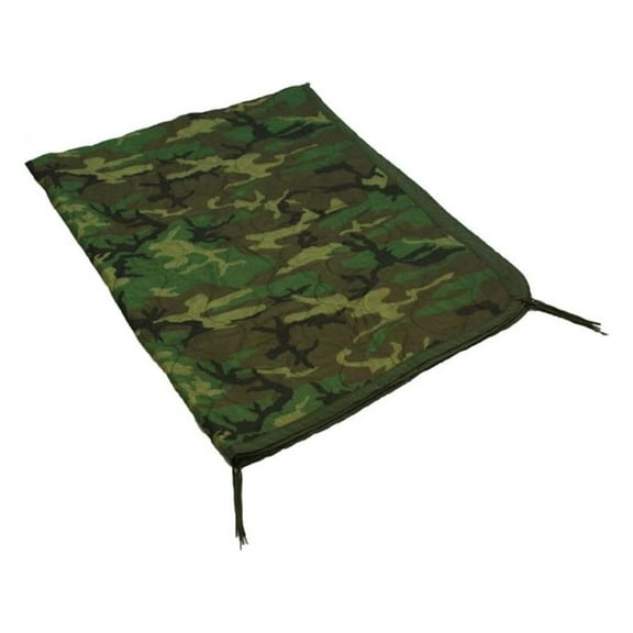 US Military Poncho Liner Camo - Woobie Blanket Wet Weather - 100% Nylon Shell, Quilted Polyester Batting, Tie Tapes - 87x64 Inch - 8405-00-889-3683