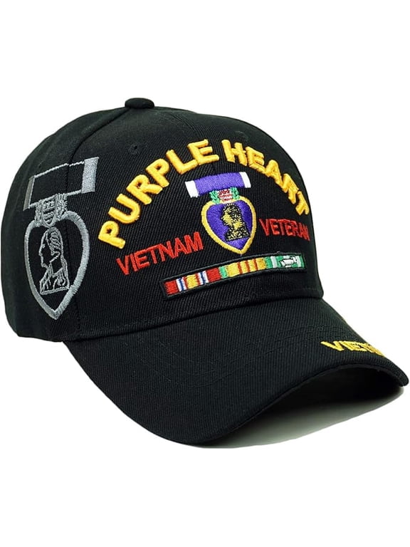US Military Purple Heart Vietnam Veteran Black Baseball Hat Cap
