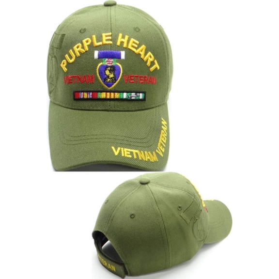 US Military Purple Heart Vietnam Veteran Green Adjustable Baseball Hat Cap