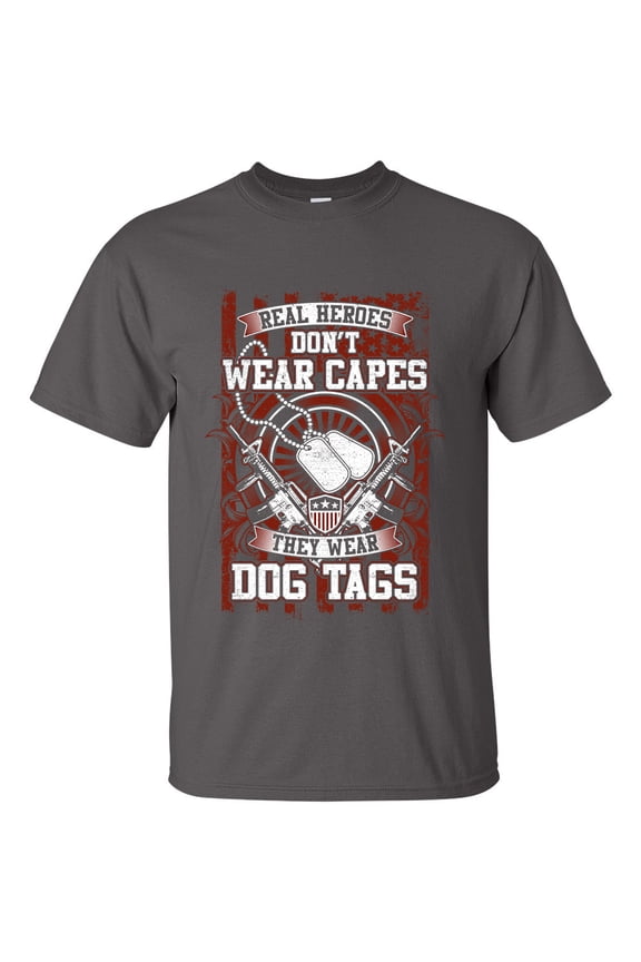 US Military Real Heroes Don't Wear Capes They Wear Dog Tags Unisex Short Sleeve T-shirt-Charcoal-xxl
