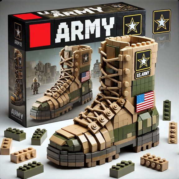 US Military Service Combat Boot Building Blocks Set,Army,Navy,Air Force,Marine Corps and Coast Guard Collectible Bricks,Military Themed Display Model for Adults Veterans