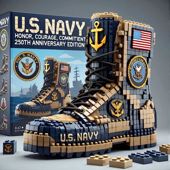 US Military Service Combat Boot Building Blocks Set,Army,Navy,Air Force,Marine Corps and Coast Guard Collectible Bricks,Military Themed Display Model for Adults Veterans