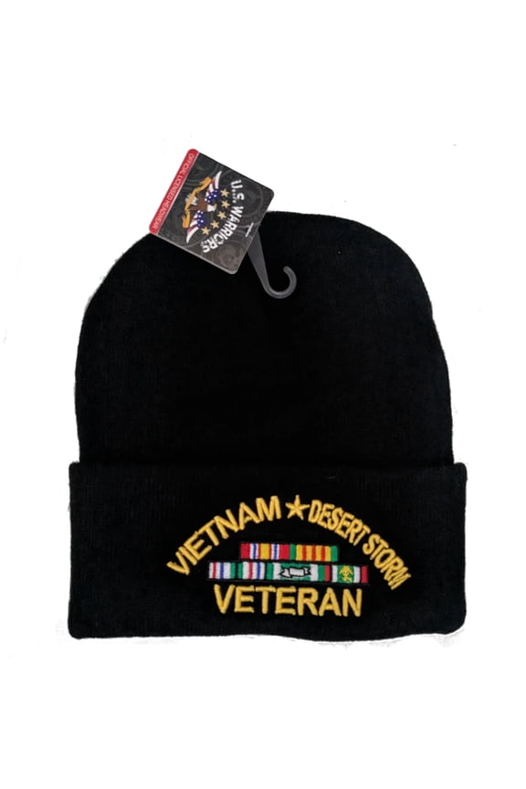 US Military Vietnam Desert Storm Veteran Black Skull Beanie Hat Cap