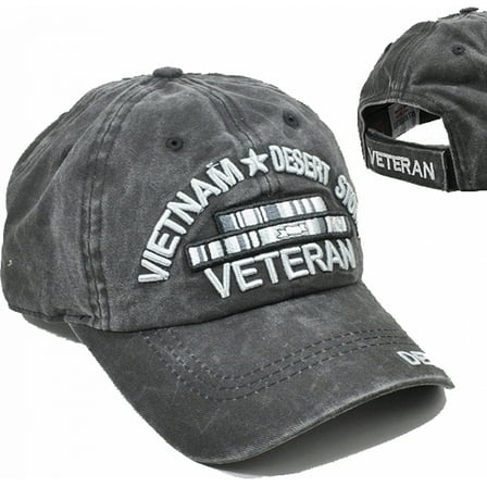 US Military Vietnam Desert Storm Veteran Pigment Washed Black Adjustable Baseball Hat Cap